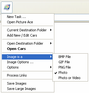 Choosing an image type using the Picture Ace IE button